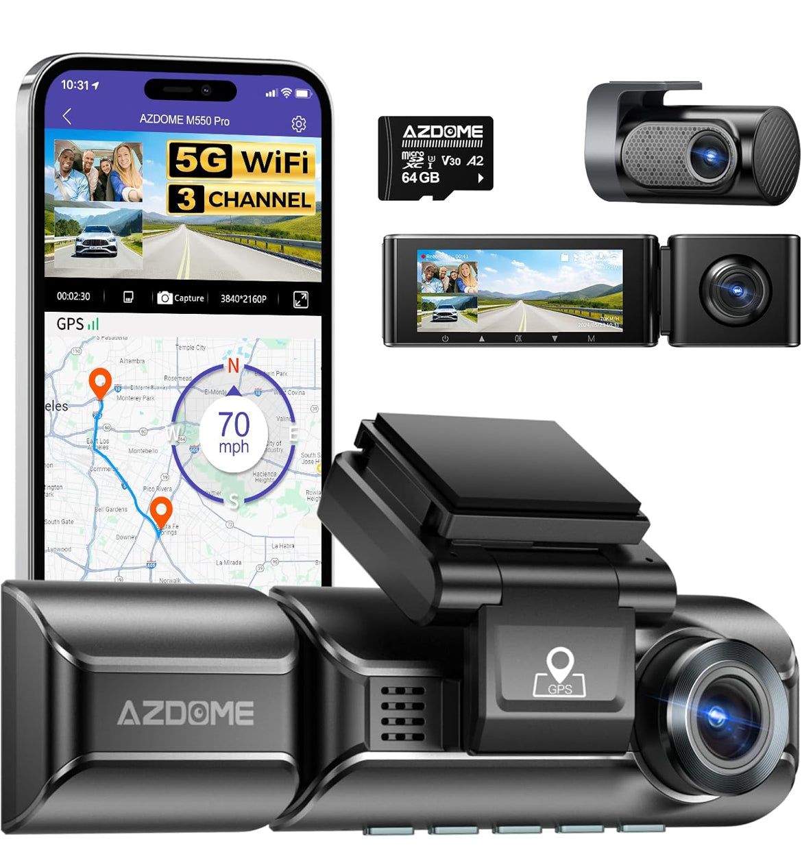 Dashcam 4K 3 caméras AZDOME M550 Pro