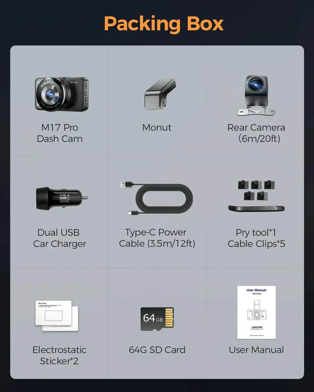 Dashcam avant et arrière AZDOME M17 Pro — vue 9